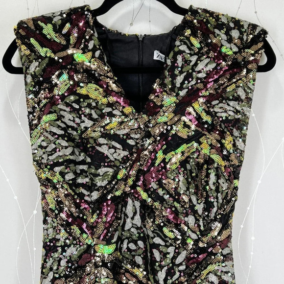 NWT ZARA Black Sequin Multicolored Mini Dress $119 - Picture 4 of 10